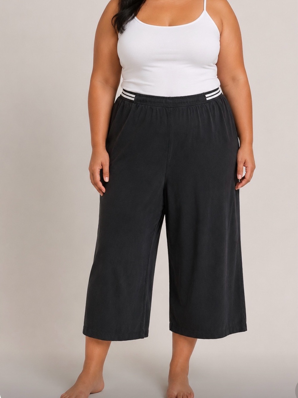 DR2 Plus Size Brushed Knit Pull On Wide Leg Pant sz 1X w/Striped Elastic Waist